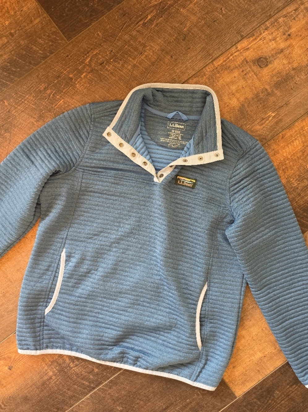 L.L.Bean Quilted Pullover Hoodie Women’s Medium Blue Snap Neck Cozy Fleece Sweat